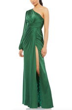 MAC DUGGAL 11251 ONE SHOULDER LONG SLEEVE DRAPED CHARMEUSE EMERALD  GOWN  4