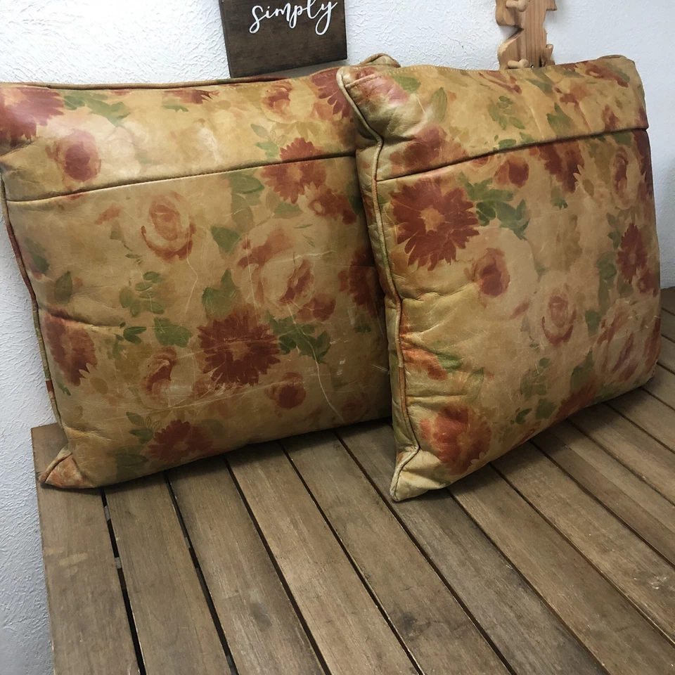 2 Редкие Thomasville 100% кожи декоративные подушки цветочный многоцветный VNT - Изображение 3 из 4