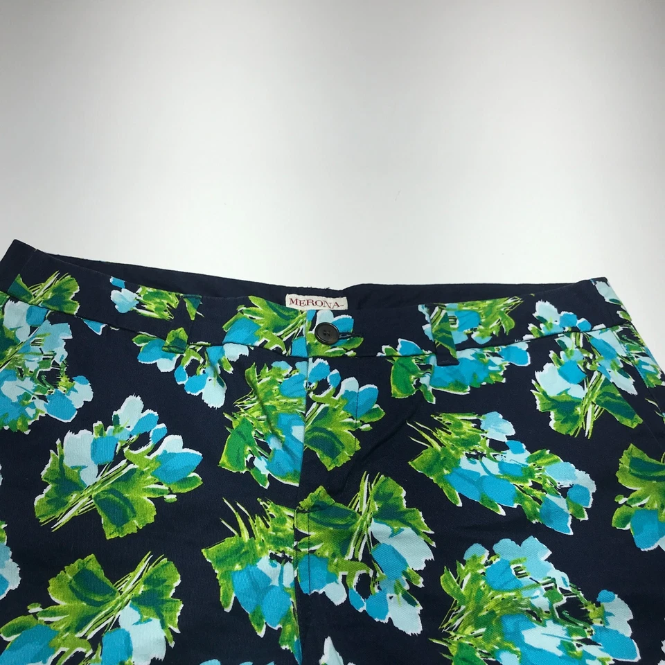 Pantalones Cortos Merona Para Mujer Talla 12 Azul Floral Frente Plano Tiro Medio Midi Sarga Informales Foto 3 de 4