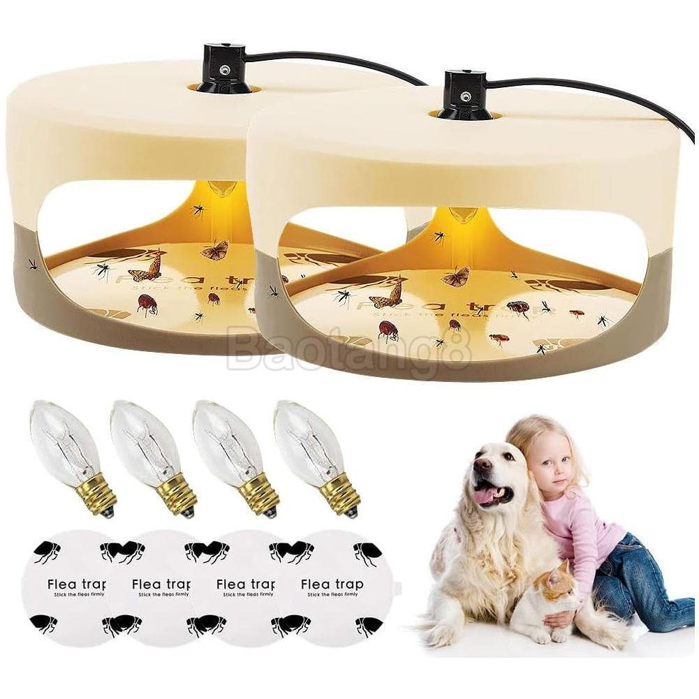 2×Electric Flea Trap Lamp Killer +Sticky Pads +Bulbs Insect Bug Pest Control