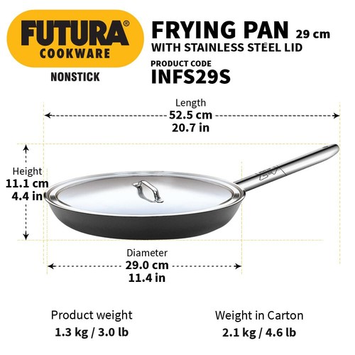 Futura 29 cm Non Stick Frying Pan With SS Lid Induction Fry Pan, Black (INFS29S) - Picture 3 of 7