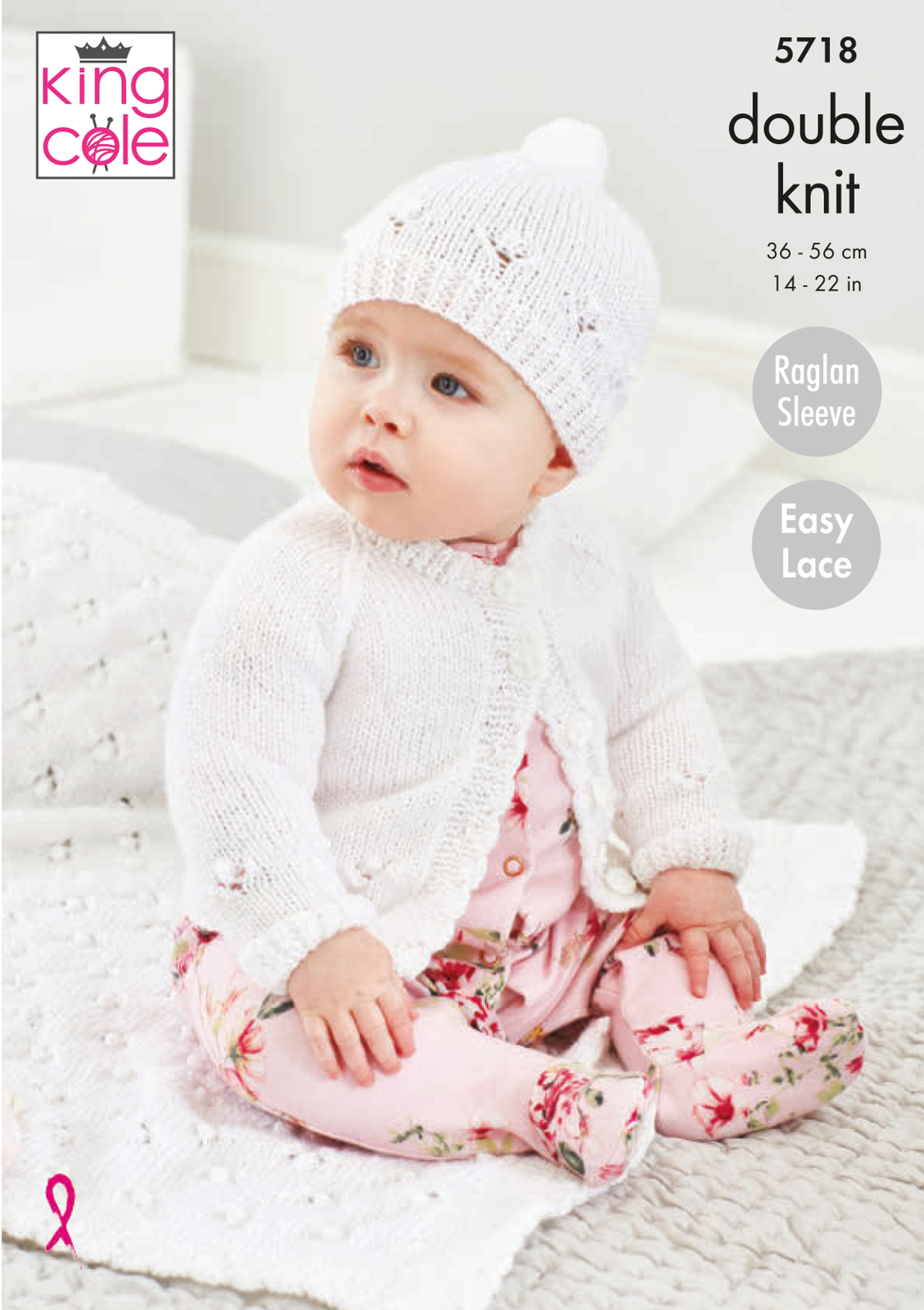 Knitting Pattern Easy Lace Baby Raglan Cardigan Hat & Blanket King Cole DK 5718