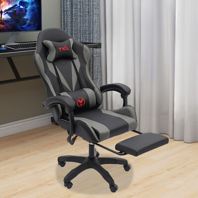 Gaming Chair Bluetooth Speaker Ergonomic Office Chair W/ Lumbar Pillow 5 Wheels