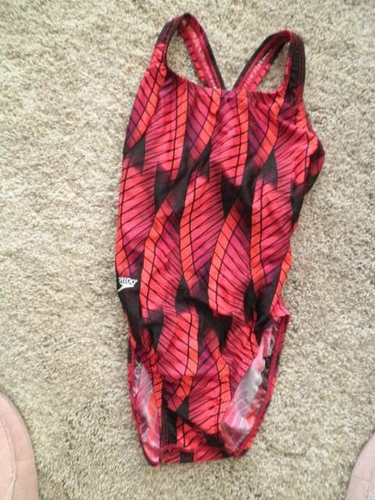 Vintage Red and Black Speedo One Piece Open Back Swimsuit Size 8 Medium