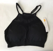 NEW C&C California Womens Black Mesh Plunge Seamless Sport Bra Size S (C6-7)