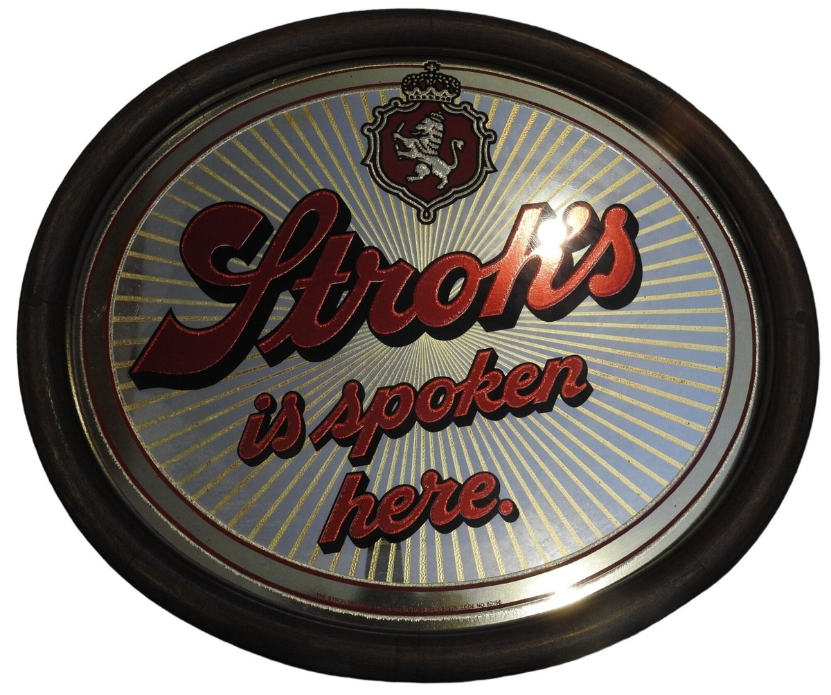 1980s Stroh's is Spoken Here Beer Mirror w/ Frame 21
