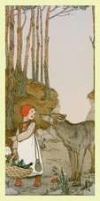 Poster Little Red Riding Hood Girl with Basket Wolf Children Book Repro FREE S/H