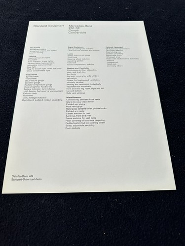 1966-1967 Mercedes Benz 250SE Coupe Conv Sales Brochure 250 SE W111 Catalog Set - Picture 13 of 15
