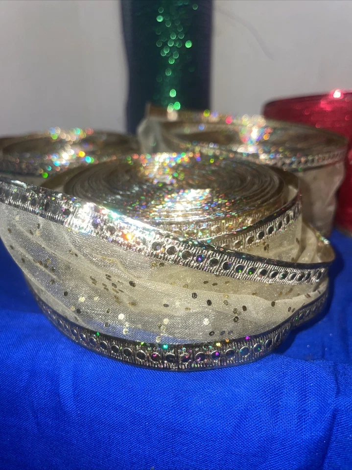 HOLIDAY Ribbon Lot- Red- Green -Gold -Estate Find - Image 2 of 4