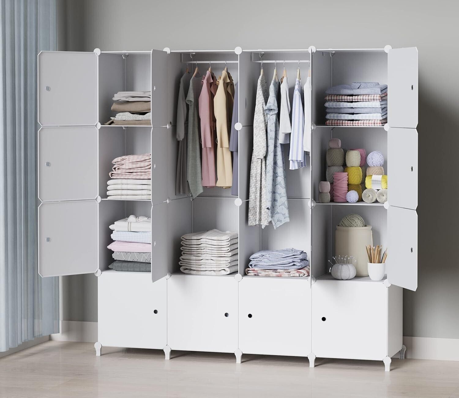 Wardrobe Foldable Closet Portable Closet Combination Wardrobe Assembly Plastic Folding Storage Cabinet Closet For Bedroom Wardrobe Closet Wardrobe Cabinet 27 HOMIDEC Portable Wardrobe Foldable Closet with 16 Compartments, Combination with