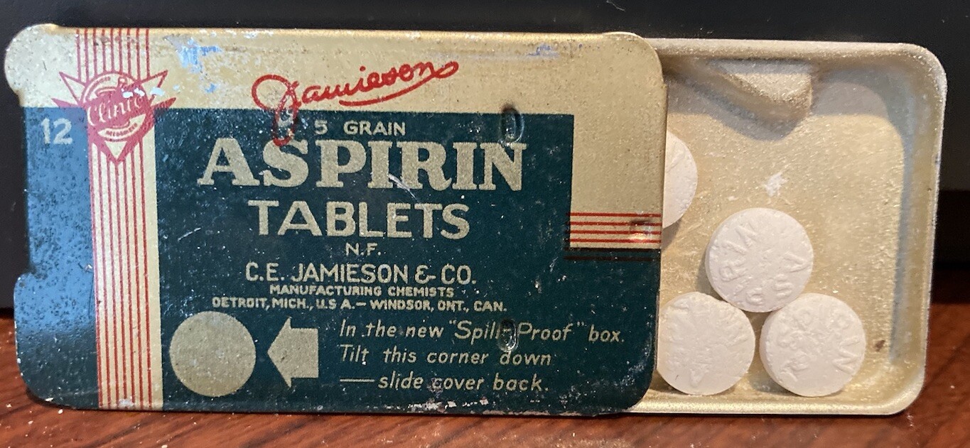 Jamieson & CO Aspirin Tin 5 Grain 12 Tablet Vintage Medicine Contents