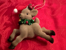 4"Deer ornament wearing a Santa Hat Christmas