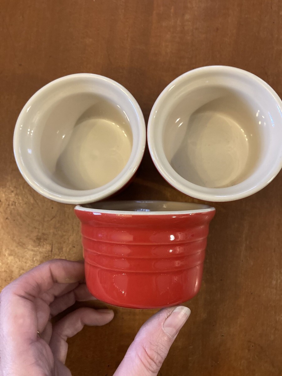 Le Creuset Red Ribbed Stoneware Custard Cup Ramekins 10-19 set of