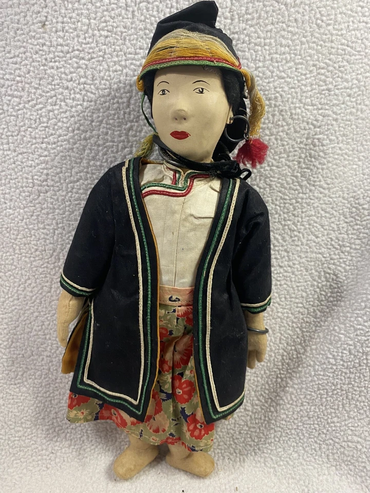 Muñeco niño chino asiático vintage años 30 papel maché Foto 3 de 4