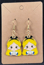 Disney Inspired - Alice - Earrings - Dangle - Gold Hooks - Handmade - B