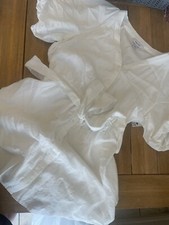 Nine West Womens Puff Sleeve Fit & Flare Dress White Tie Waist XXL New