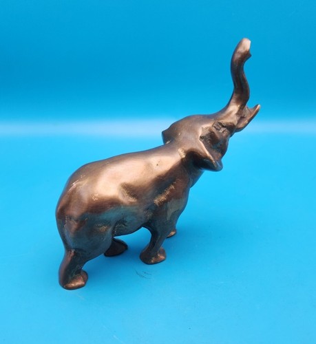 Vtg Solid Brass Elephant Figure 4" Trunk Up - Picture 2 of 9