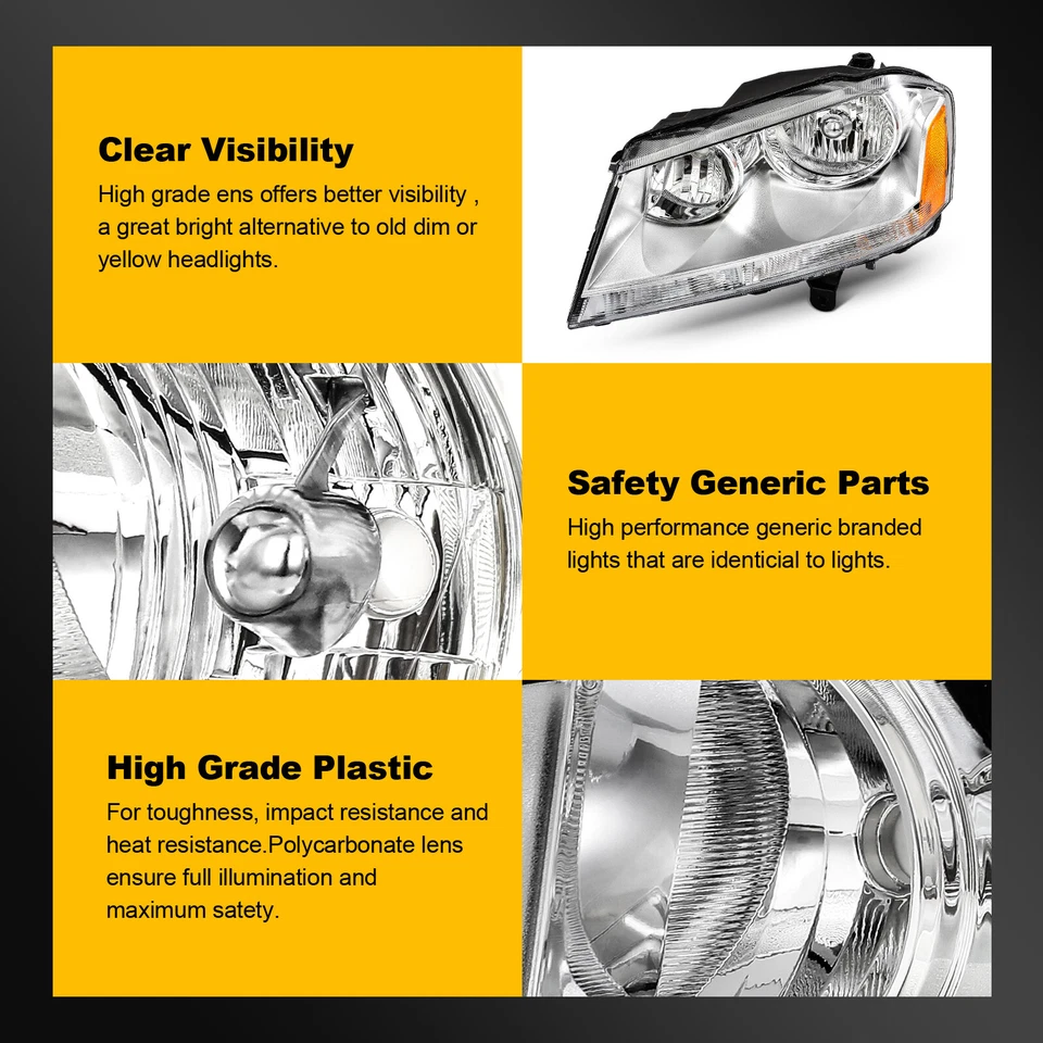 Conjunto de faros para Dodge Avenger SXT SE 2008-2014 par de carcasas cromadas Foto 4 de 4