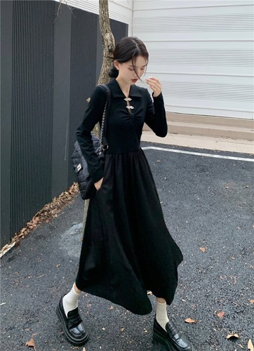 Abito cinese cheongsam patchwork a maniche lunghe, abito di media lunghezza da donna - Foto 6 di 19