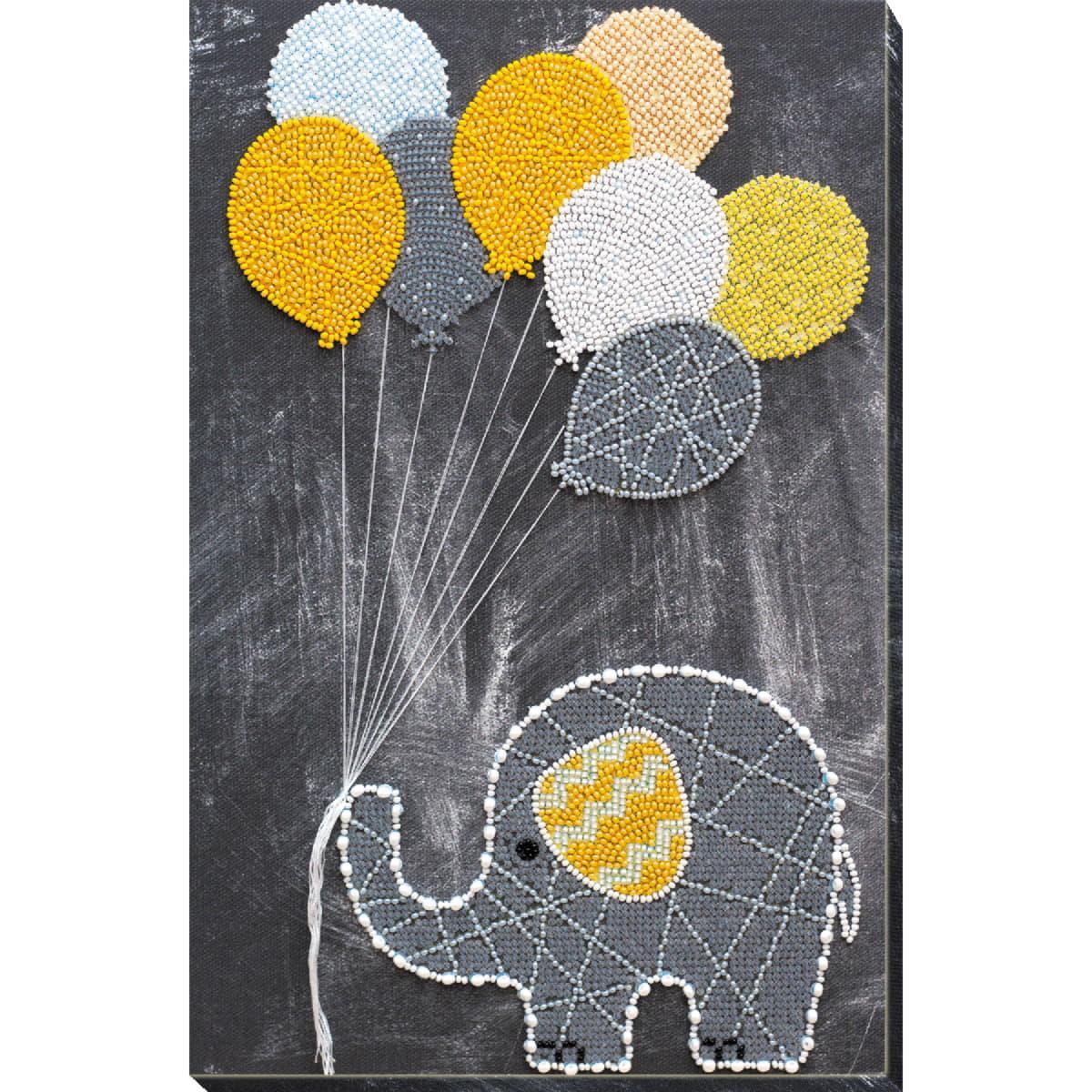 Abris Art stamped bead stitch kit ""Baby elephant with balloons"", 32x21cm, DIY
