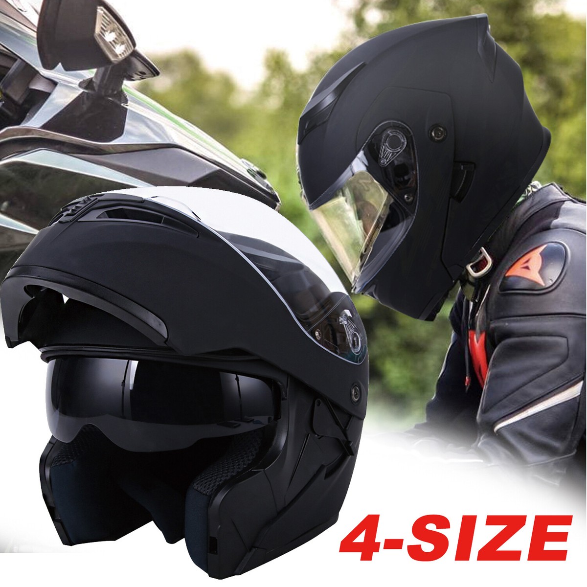 Motorcycle Full Face Helmet Modular Flip up Dual Visors DOT Approved M L XL  XXL