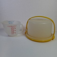Vintage Tupperware Toys Kids Yellow Cake Taker W Lid  Handle  Measuring Cup