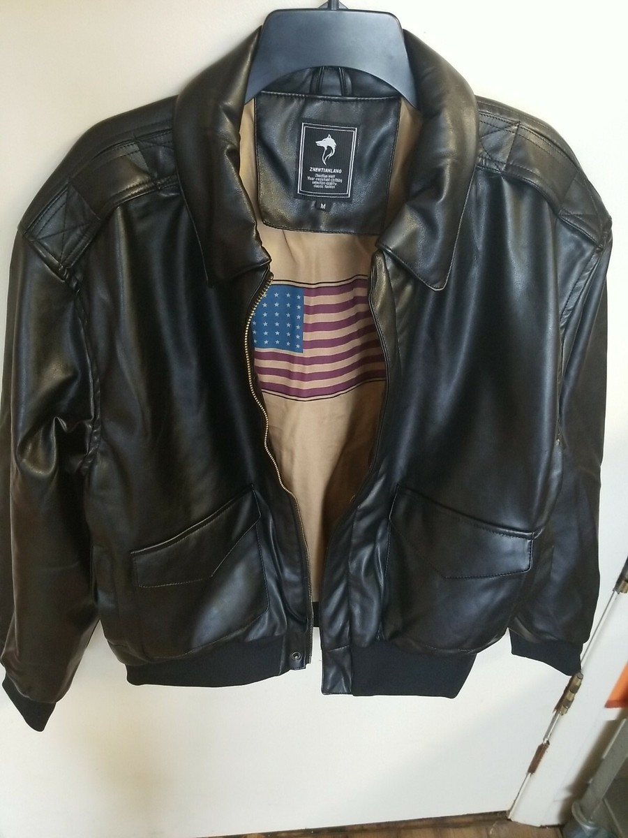 ZNENTIANLANG Men's Casual Leather Bomber Jacket in Black ZNENTIANLANG Men's Casual Leather Bomber Jacket in Black
