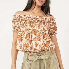 Free People Fp One Suki Off The Shoulder Blouse Top Ruffle Floral Printed New M