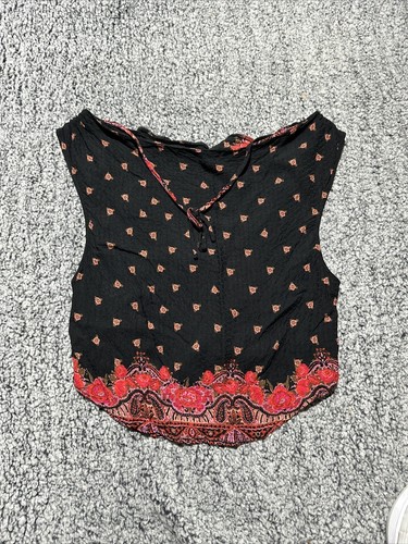 Free People Silas Boho Blouse Sleeveless Printed Cowlneck Drapey Tie Back Top SM - Picture 7 of 7