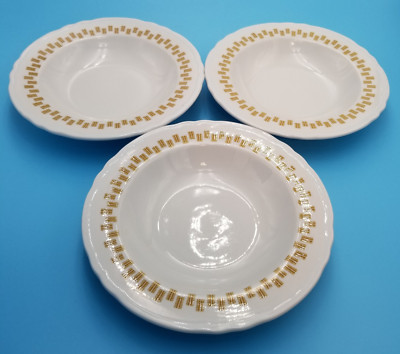 3-Vtg Shenango Restaurant Ware 9'' Soup/Salad Bowls w/slight scallop edge USA