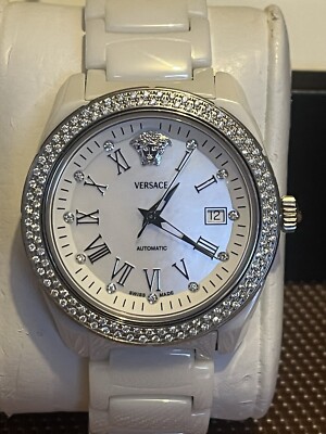 Ceramic Versace Watch Diamond Versace DV One Automatic White