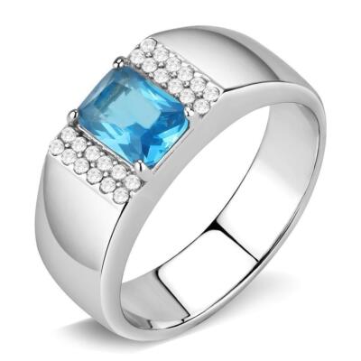 Anillo Color Plata Para Hombres y Ninos de Acero Inoxidable Aquamrina Simple