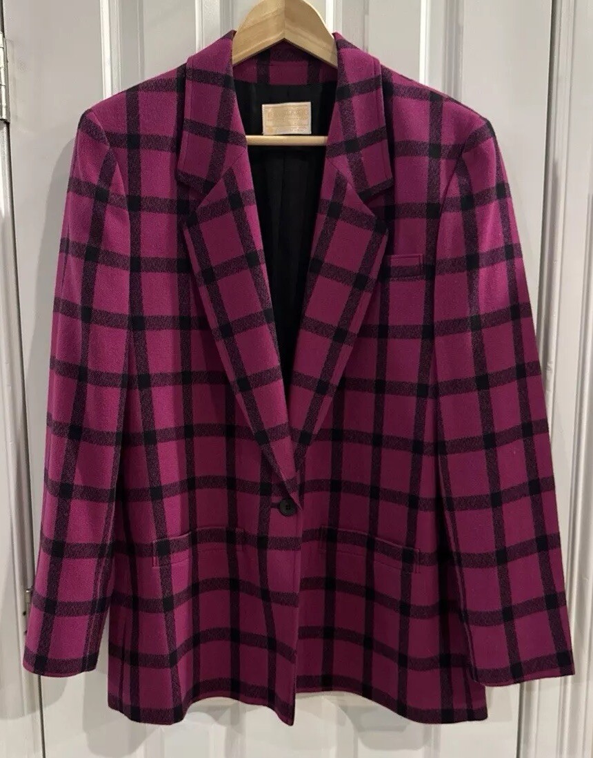 Pendleton Pink Black Windowpane Jacket Womens 100… - image 1