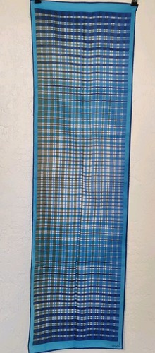 Designer Vera Newman Blue Plaid Long Scarf Mod 44" X 13" Gradient Design - Picture 2 of 13