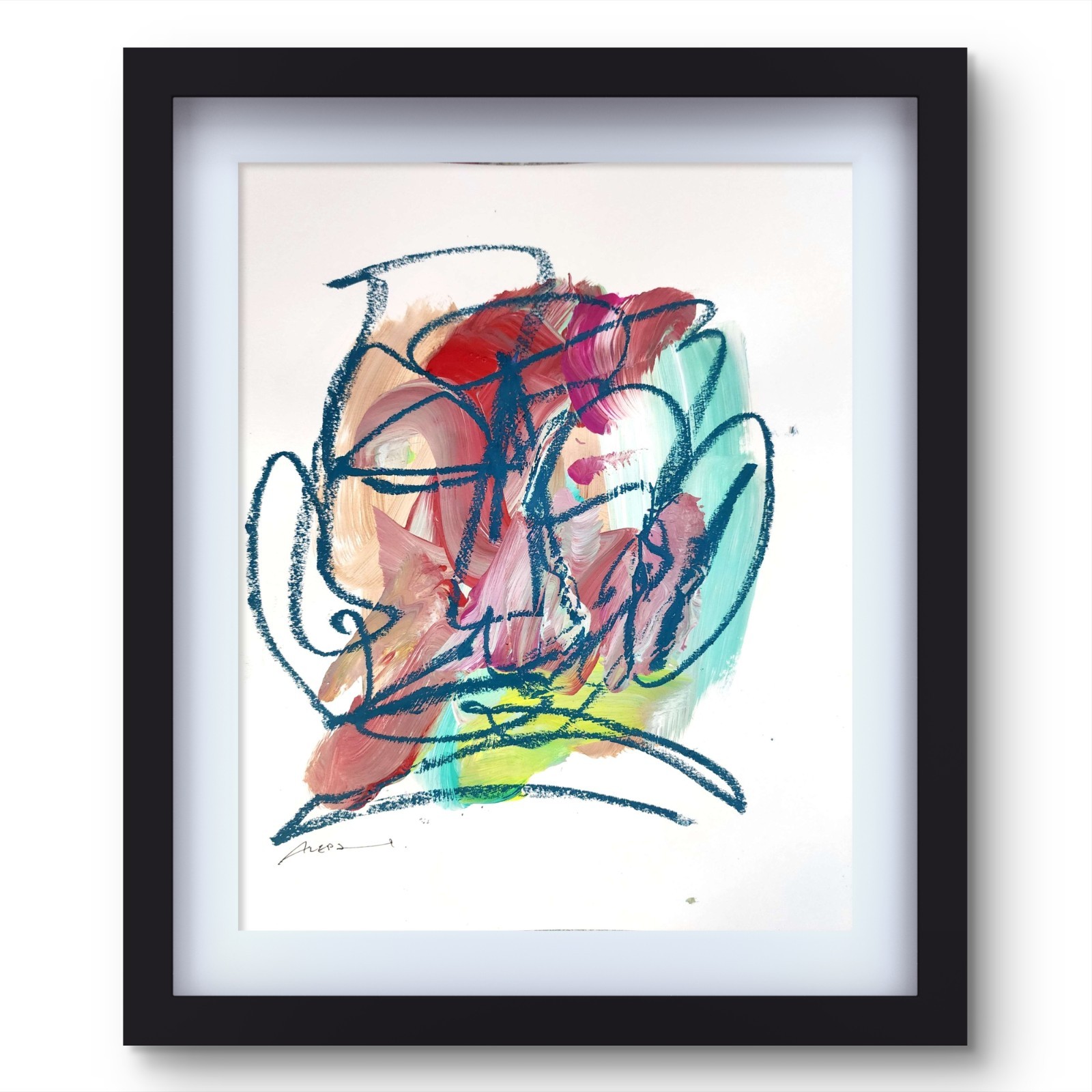 Aleph Original Art 14x11 Colorful Modern Art Acrylic Painting Gallery Paper