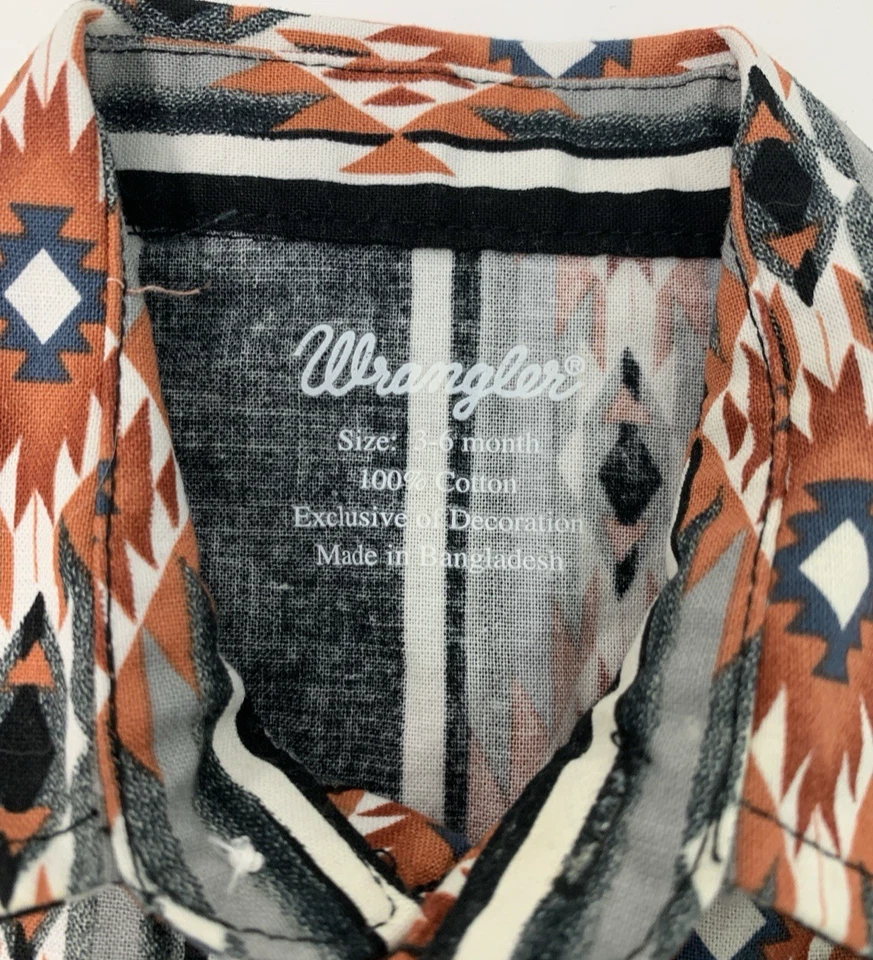 Camisa occidental Wrangler bebé niño 3-6 meses rayas negras con broches de presión de perlas Foto 4 de 4