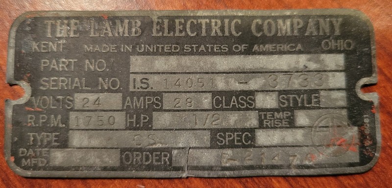 Rare Vintage:  "The Lamb Electric Motor Co", Kent, Ohio. Motor name plate tag