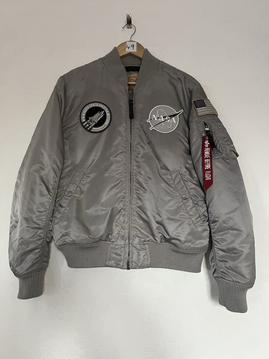Alpha Industries NASA MA-1 Bomber Jacket Silver Size Large (Good