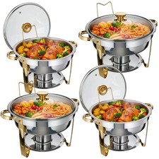 2/4/6 Pack 5QT Stainless Steel Round Chafing Dishes for Buffet  Parties