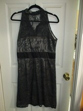 Material Girl Black/ Charcol Lace Overlay Nude Lining  Sleeveless Dress - S