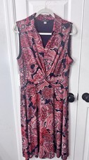 Tommy Hilfiger Sleeveless V-Neck Dress Paisley Print Red Navy Size 14