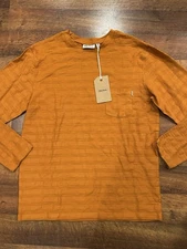 NWT Rhythm Dobby Striped Long Sleeve Shirt Orange Mens Size Medium Pocket