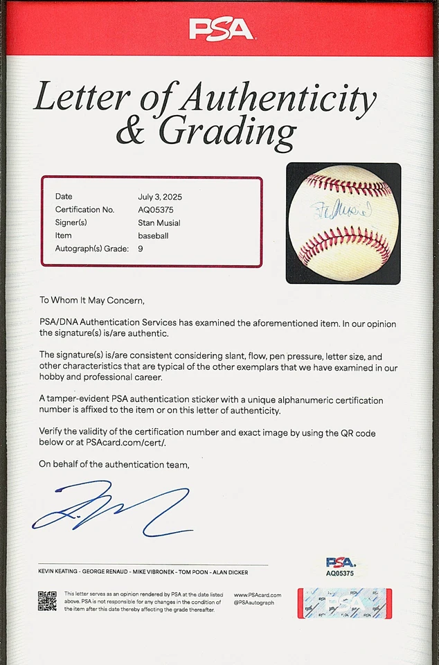 Stan Musial - Signed Baseball Autographed ONL Baseball Just Graded PSA/DNA 9 - Image 2 of 2