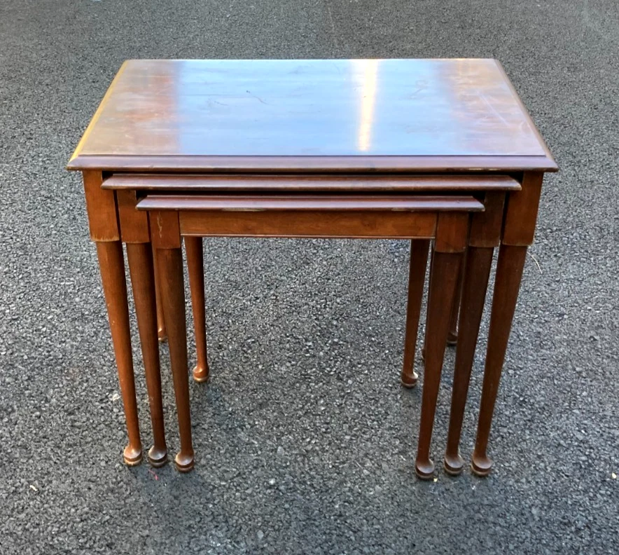 Antique Set of 3 Mahogany Queen Anne Legs Nesting Side Tables Vintage - Rare! - Image 2 of 2