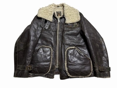 Vintage Schott B3 Type Shearling Lined Leather Bomber Jacket 1970s 44