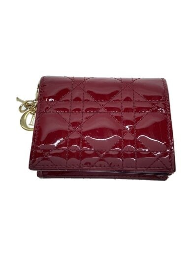 Dior Two Fold Enamel Red Leather Wallet for Women