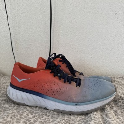 Hoka One One Trainers Size 12 Mens CAVU 2 Orange Blue Running Gym Training