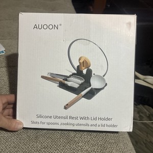 Auoon Brand Silicone Utensil Rest For Lid Holder Slot, Spoons, Utensils, Black