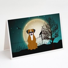 Caroline's Treasures Halloween Scary Flashy Fawn Boxer Greeting Cards Pack of 8