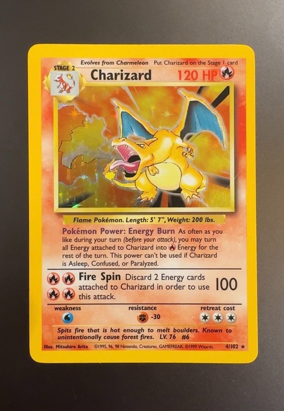 Raw Pokemon Base Set Charizard holo